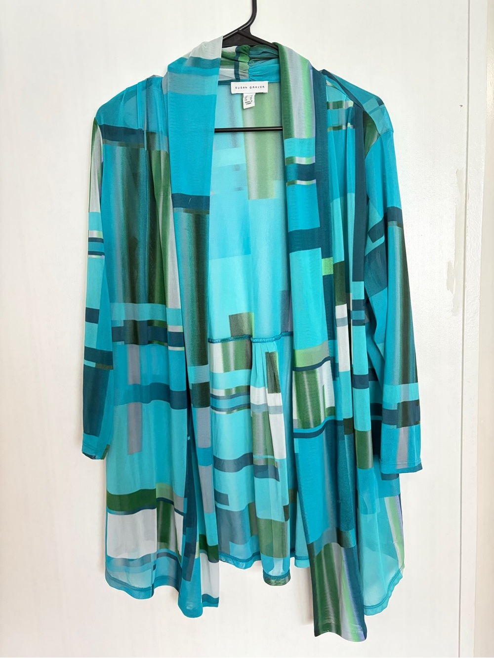 Susan Graver Blue-Teal Geometric Swim Coverup